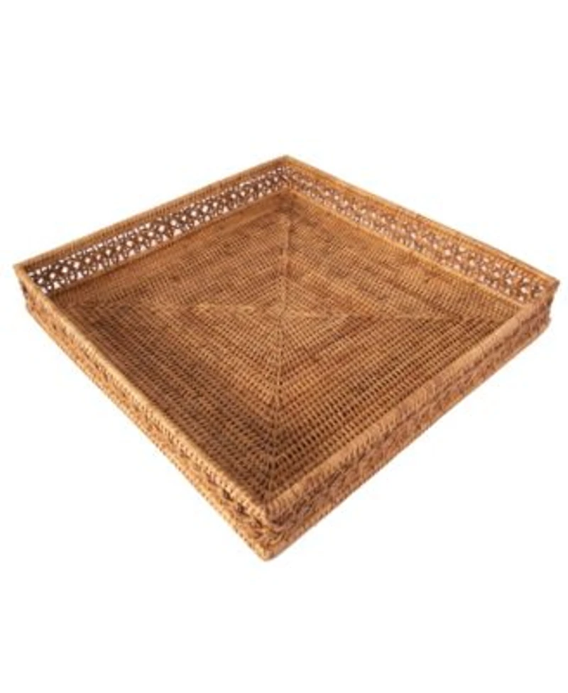 Artifacts Rattan Seca Design Square Tray 18 X22 With Glass Insert