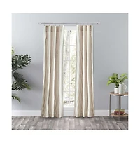 Ellis Curtain Plaza Classic Ticking Stripe Printed 3" Rod Pocket Tailored Panel Pair with Tiebacks 56" x 84" Tan