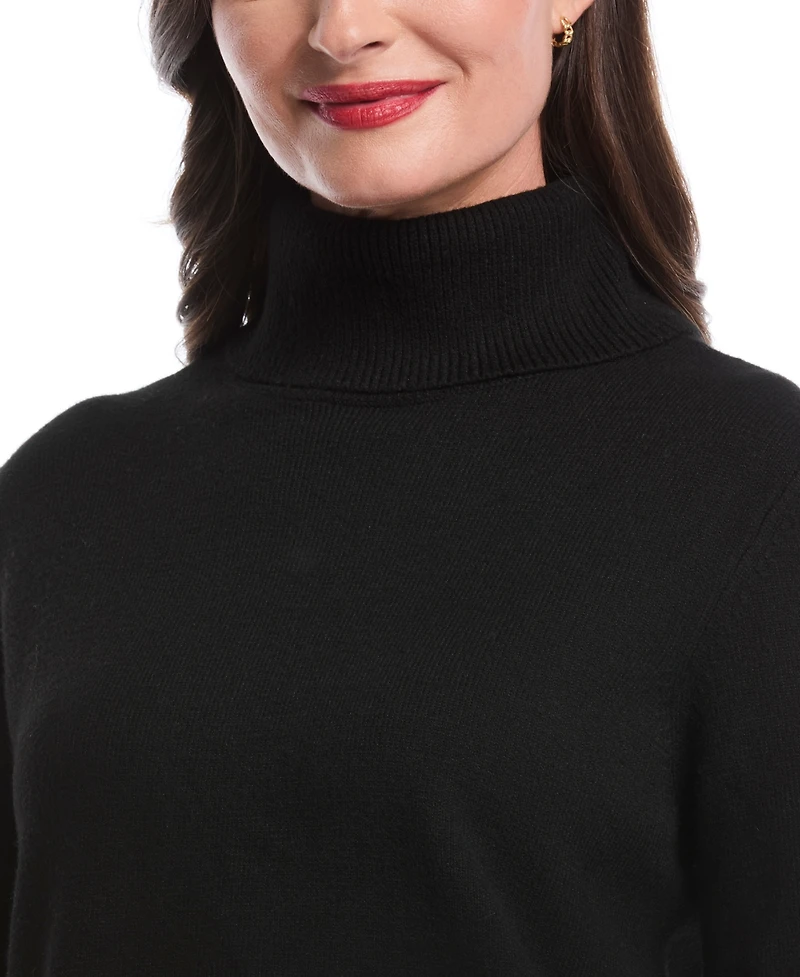Rafaella Petite Color Block Trim Turtleneck Long Sleeve Sweater