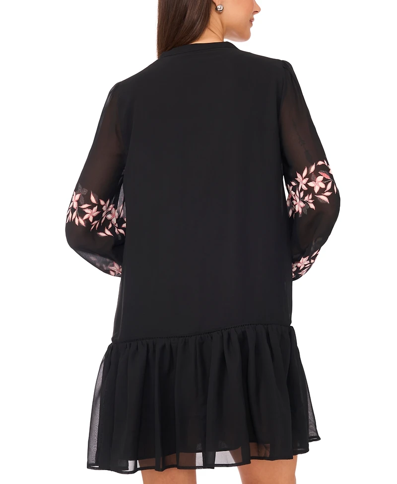 Msk Women's Long-Sleeve with Ties Pull-On Babydoll Dress