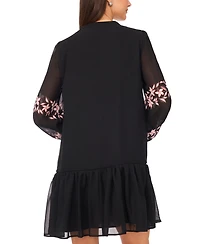 Msk Women's Long-Sleeve with Ties Pull-On Babydoll Dress