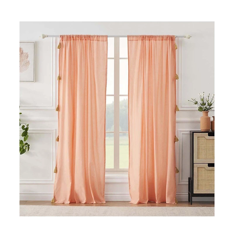 Greenland Home Monterrey Festooned with Large Tassels Premium Window Panel Pair - Each 42"x84" Coral