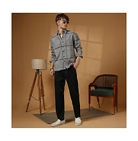 Campus Sutra Men's Moon Grey Graph-Check Waffle Overshirt