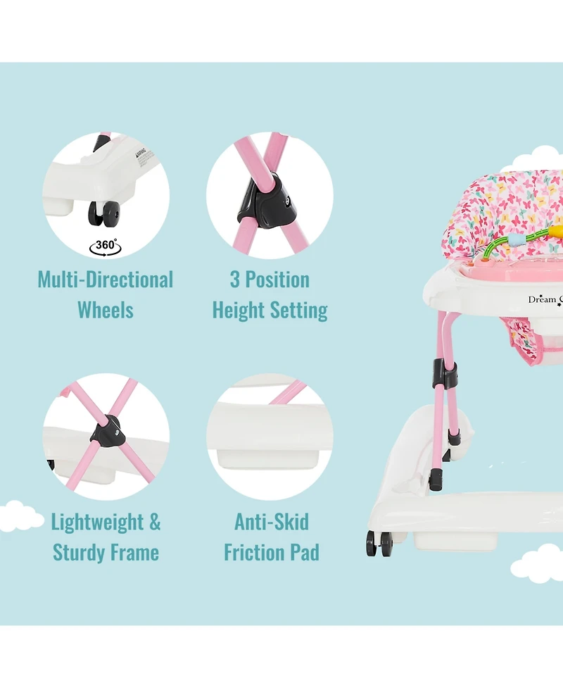 Dream On Me 2-in-1 Ava Baby Walker, Easy Convertible Baby Walker, Walk Behind, Height Adjustable Seat, Added Back Support, Detachable-Toy