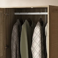 Homsee Rattan Doors Wardrobe with 3-Drawers, Hanging Rod,Bedroom Armoire,Closet