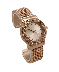 Rose Gold Thick Bangle Watch With Rhinestone Details