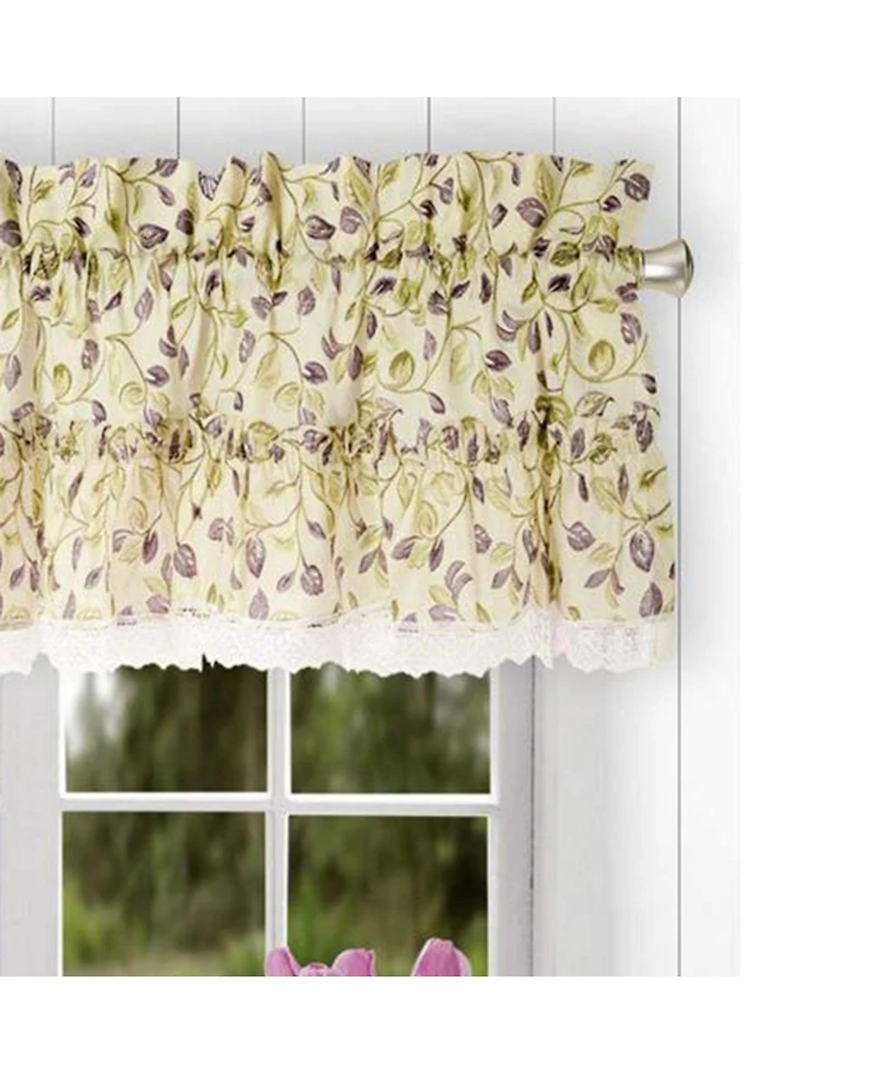 Ellis Curtain Clarice Room Darkening Natural Color Classic Print Ruffled Window Valance - 52 x12" Violet