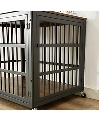 Aostirmotor 43.3 in. W x 29.9 in. D x 33.5 in. H dog crate wrought iron frame door with side openings in Rustic Brown