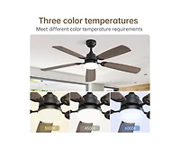 52-inch Modern Black 5 blades Three-color Dimmable Ceiling Fan Led Light with Six-speed Remote Control and Timing Function