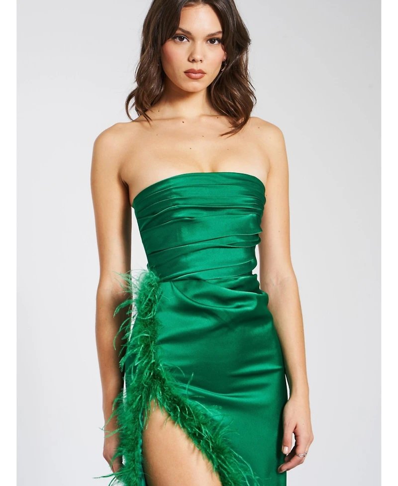 Miss Circle Women's Perrin Emerald Green Feather Dress High Slit Gown