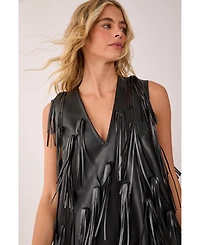 Nasty Gal Women's Faux Leather Tassel Plunge Mini Dress