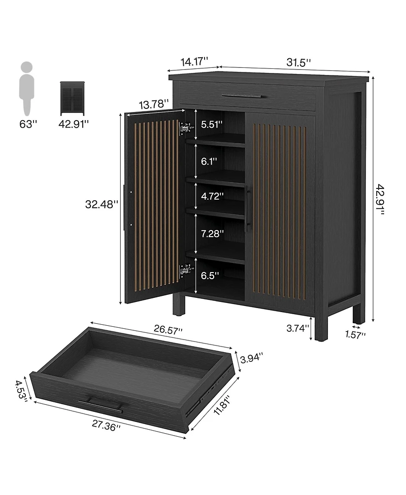 Tribesigns Shoe Cabinet, 5-Tier Shoe Storage Cabinet with Louvered Doors and Drawer
