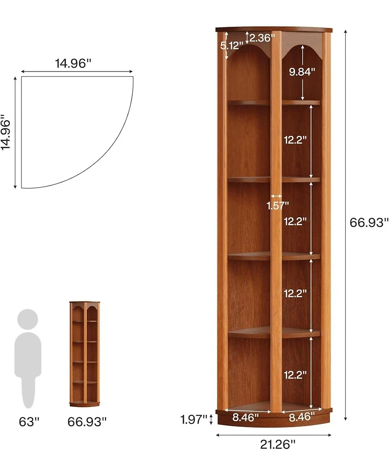 Tribesigns 5-Tier Corner Shelf, 67-Inch Tall Corner Kitchen Pantry with Unique Shape