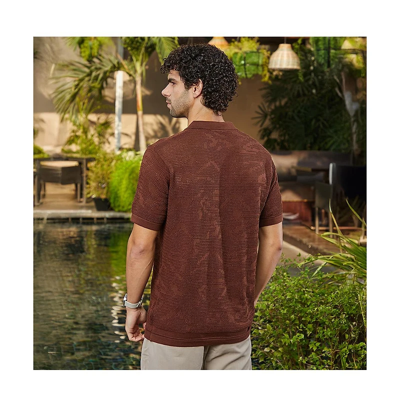 Campus Sutra Men's Russet Brown Fluid-Knit Polo Shirt