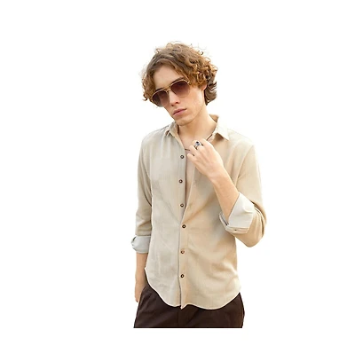 Campus Sutra Men's Saltbox Beige Solid Knit Shirt
