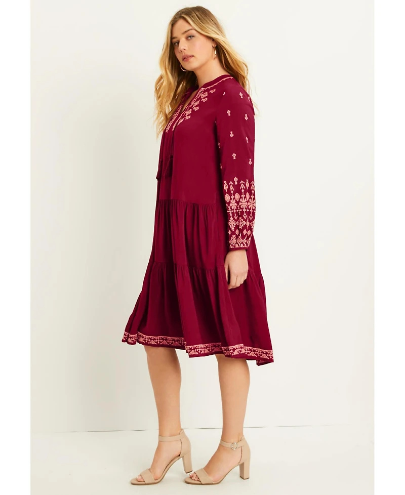 June + Vie Women's Plus Size Coraline Embroidered Peasant Dress