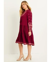 June + Vie Women's Plus Size Coraline Embroidered Peasant Dress