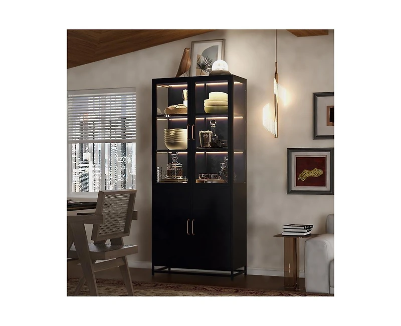 Casainc 76.75" Tall Display Cabinet with Glass Doors and Led Lights