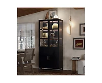 Casainc 76.75" Tall Display Cabinet with Glass Doors and Led Lights