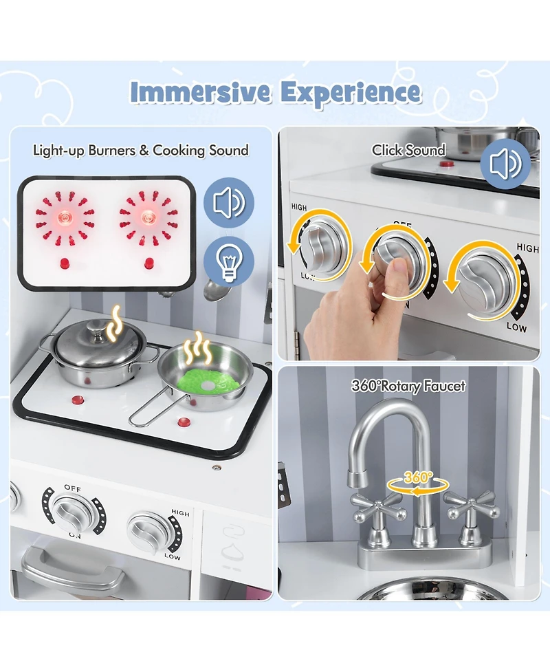 Gymax Play Kitchen Toy Set w/ Chalkboard Oven Sink Faucet Stove Water Dispenser