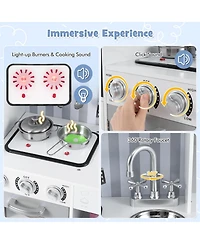 Gymax Play Kitchen Toy Set w/ Chalkboard Oven Sink Faucet Stove Water Dispenser