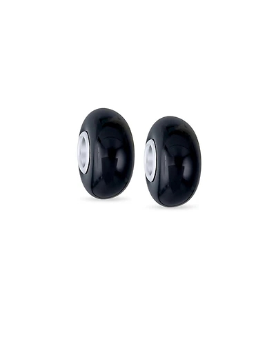Bling Jewelry Set of 2 Smooth Opaque Murano Glass Charm Bead for European Bracelets Sterling Silver