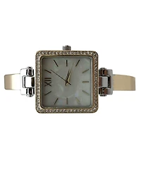 Olivia Pratt Two Tone Square Face Thin Rhinestone Bezel Bangle Women Watch
