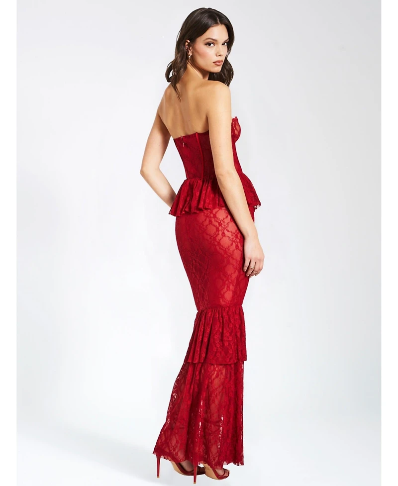 Miss Circle Women's Quennell Burgundy Lace Corset Maxi Dress