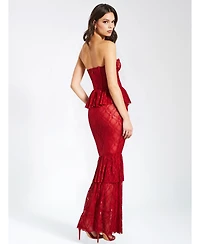 Miss Circle Women's Quennell Burgundy Lace Corset Maxi Dress