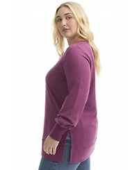 June + Vie Women's Plus V-Neck French Terry Sweatshirt
