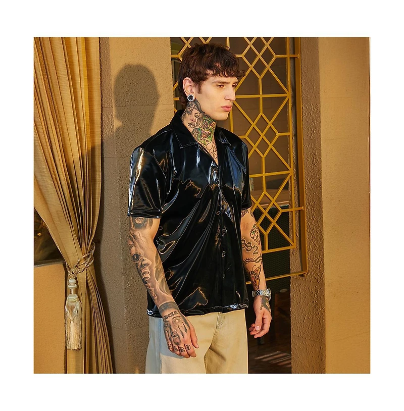 Campus Sutra Men's Raven Black Patent Solid Shirt