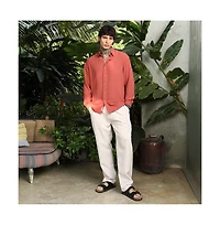 Campus Sutra Men's Coral Orange Breezy Wrinked Shirt