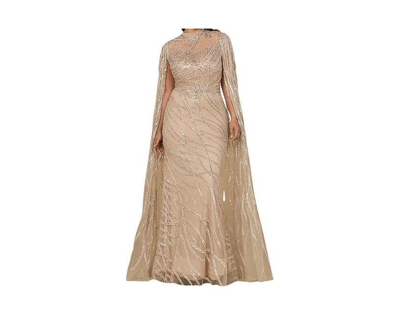 Lara Women's High Neck Gown with Long Cape Sleeves
