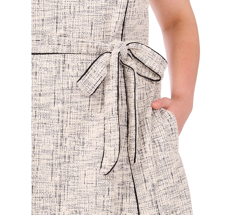 Msk Plus Short-Sleeve Tweed Knit Midi Dress