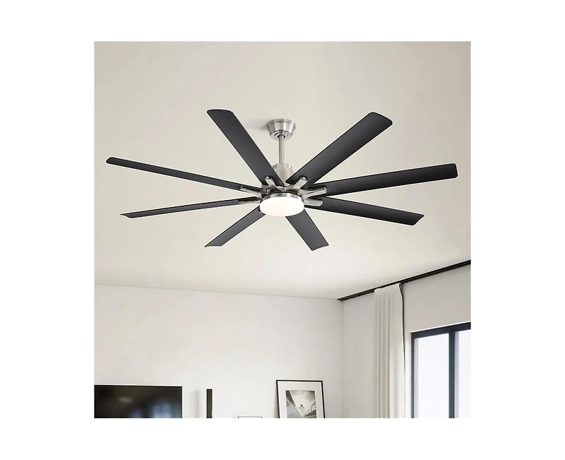 Sofucor 66-inch Modern Sand Nickel 8-blade Ceiling Fan with Intelligent Remote Control and App Timing Function for Various Indoor Layouts