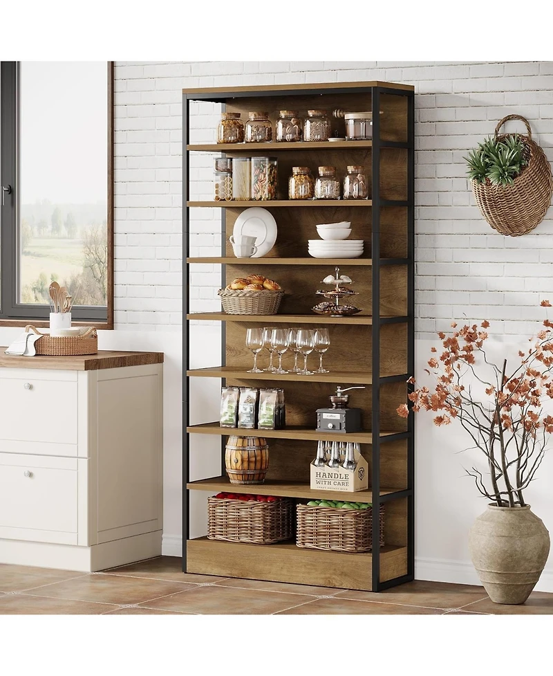 Tribesigns 71" Tall Kitchen Pantry, 8-Tier Industrial Storage Etagere with Solid Back, Freestanding Pantry Organizer with Metal Frame
