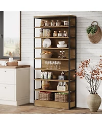 Tribesigns 71" Tall Kitchen Pantry, 8-Tier Industrial Storage Etagere with Solid Back, Freestanding Pantry Organizer with Metal Frame