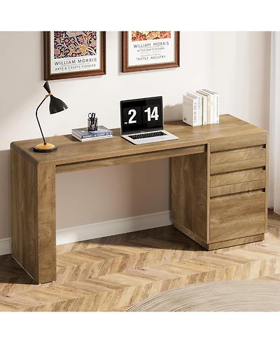 Tribesigns Gaming Desk, Computer Desk with 3 Drawers, Farmhouse Study Table with Storage Cabinet