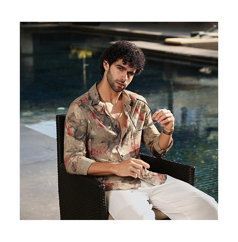Campus Sutra Men's Camel Beige Pigme-Strokes Shirt