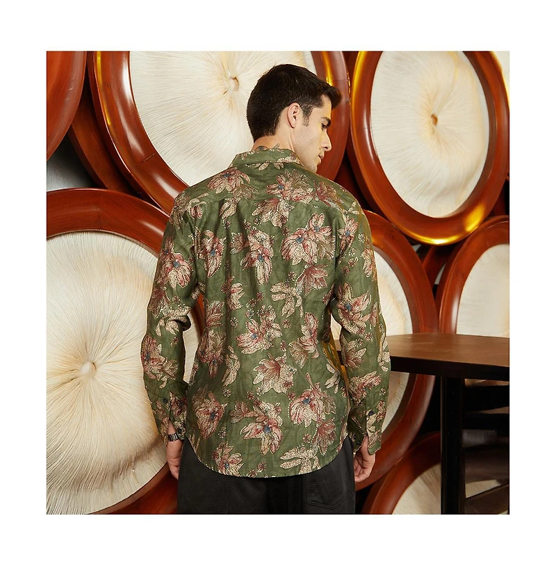 Campus Sutra Men's Olive Green Withering-Bloom Shirt