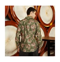 Campus Sutra Men's Olive Green Withering-Bloom Shirt