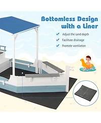 Pirate Ship Sandbox with Canopy with Bench Seats and Bottom Liner