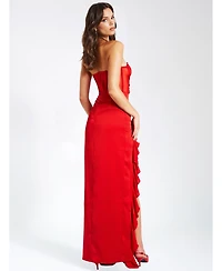 Miss Circle Women's Talia Red Satin Lace Corset Maxi Dress