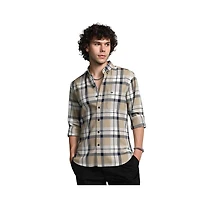 Campus Sutra Men's Sand Beige Shadow-Checkered Shirt