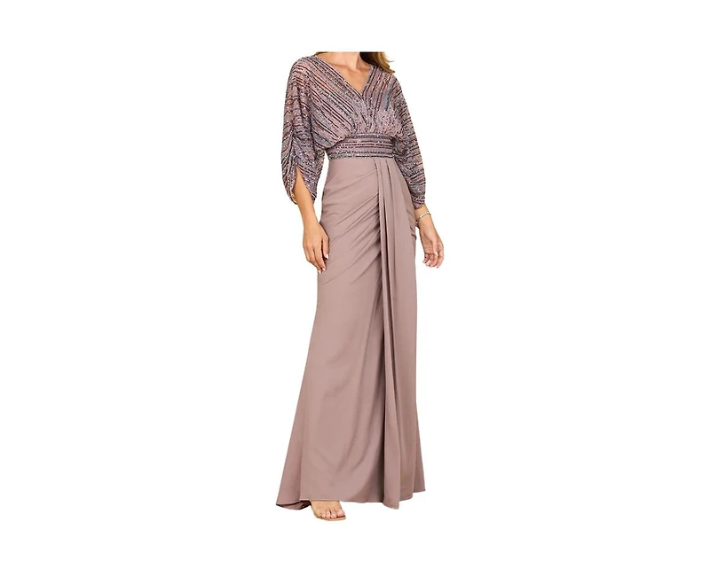Lara Women's Draped Skirt Gown with Cape Sleeves