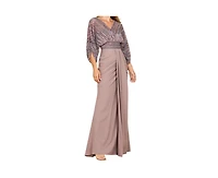 Lara Women's Draped Skirt Gown with Cape Sleeves