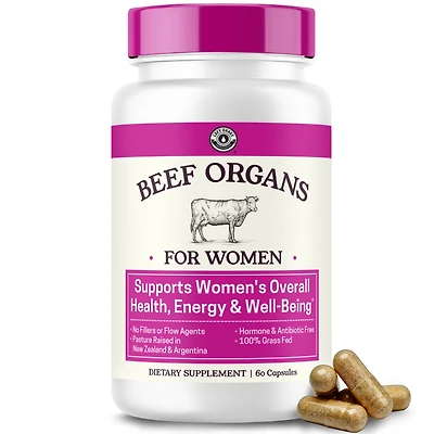 Beef Organ Supplement for Women with Beef Liver, Kidney, Heart & Uterus Tissue plus Gotu Kola 60ct