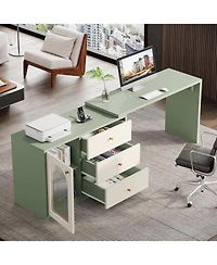 Tribesigns L-Shaped Gaming Desk with Drawers, Modern Corner Home Office Desk & Computer Desk,Cyan & White