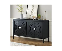 Casainc Retro Storage Cabinet Sideboard Door with Circular Groove Design Round Metal Handle