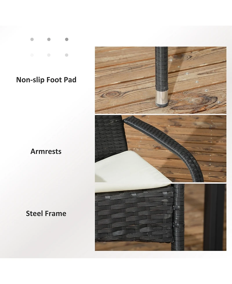 Outsunny 2 Outdoor Dining Chairs w/ Cushion, Patio Wicker,